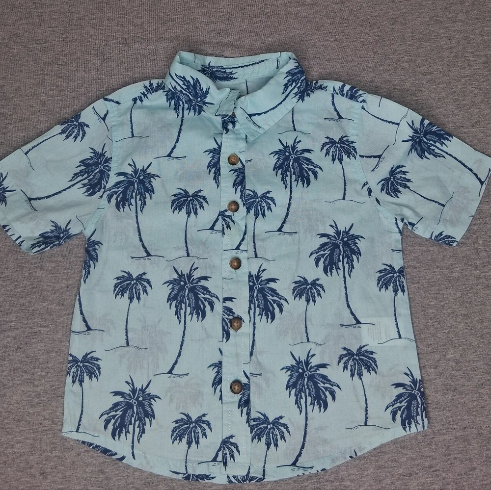 Carters 3 Pcs Bundle Shorts & Button-up T-shirt Beach Palm Print & Classic Red